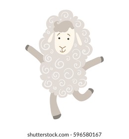 Sheep Cute Toy Animal With Detailed Elements Part Of Fauna Collection Of Childish Vector Stickers.