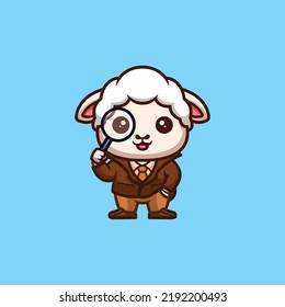 Sheep Detective Cute Creative Kawaii Cartoon Mascot Logo