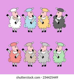 sheep of different colors to design Christmas cards