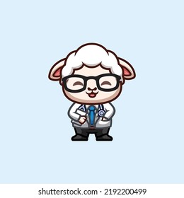 Sheep Doctor Cute Creative Kawaii Cartoon Mascot Logo