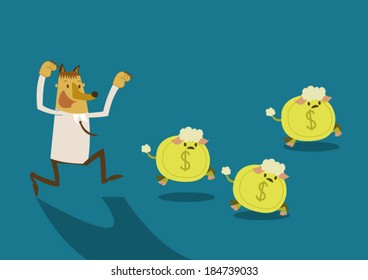 sheep dog of businessman shepherd sheep of money 