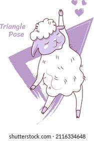 Sheep doing yoga in a triangle pose. Cute vector character. Yoga for kids.