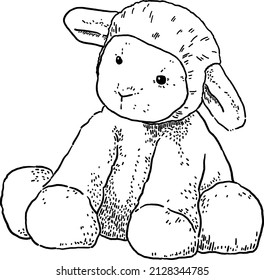 Sheep Doll Baby Animal Soft Toy Hand Drawn Line Art Illustration