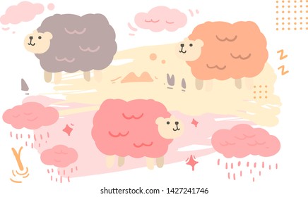 Sheep doodle background . Sheep vector illustration