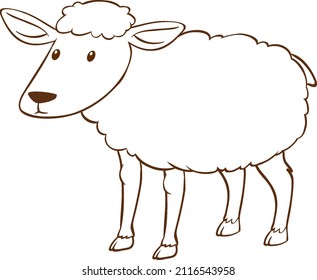 Sheep in doodle simple style on white background illustration