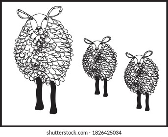 Sheep drawing for home wall illustrator art