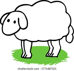 Sheep drawing outlined in white, black and green. Vector. Cartoon.