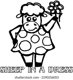 sheep in a dress simple line eps drawing