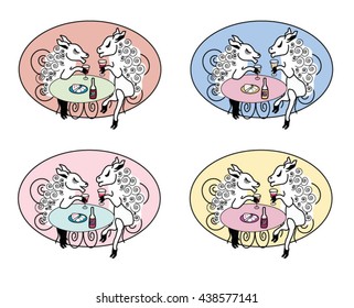 Sheep Drinking Wine Illustration