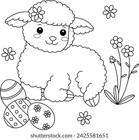 Sheep and Easter Eggs coloring page