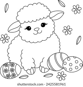 Sheep and Easter Eggs coloring page