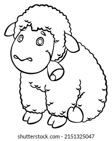 Oveja. Elemento para colorear página. Estilo de caricatura.