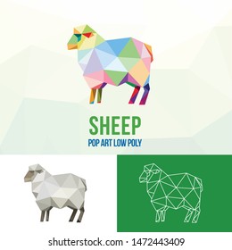 SHEEP EWE ANIMAL FARM LOW POLY LOGO ICON SYMBOL SET. TRIANGLE GEOMETRIC POLYGON