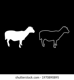 Sheep Ewe Domestic livestock Farm animal cloven hoofed Lamb cattle silhouette white color vector illustration solid outline style image