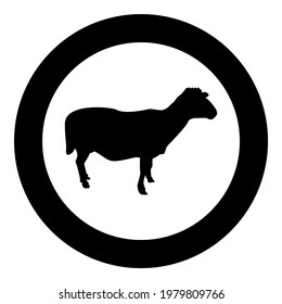 Sheep Ewe Domestic livestock Farm animal cloven hoofed Lamb cattle silhouette in circle round black color vector illustration solid outline style image