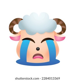 Sheep face cartoon vector illustration isolated. Cute farm animal emoji.