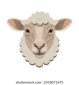 Sheep face front view. Lamb head icon. Portrait of a farm animal close up. Vector illustration isolated on a white background