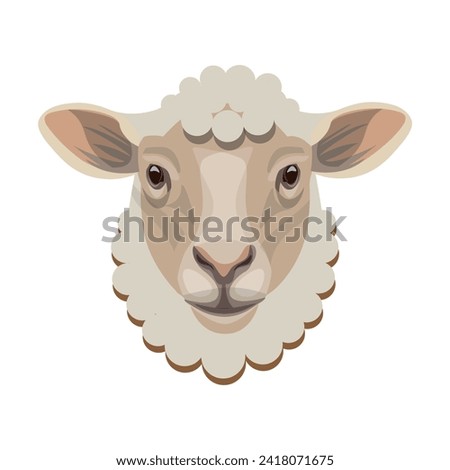 Sheep face front view. Lamb head icon. Portrait of a farm animal close up. Vector illustration isolated on a white background