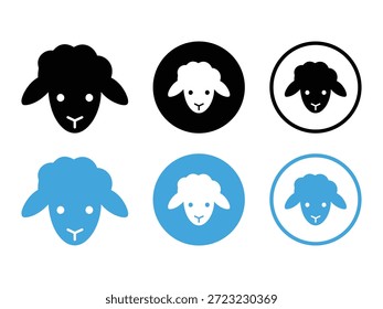 Icono de la cara de la oveja fijado en estilo del círculo, Vector plano de la ilustración animal de la granja