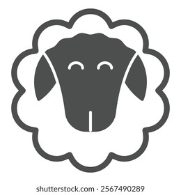 Sheep face solid icon, wild life concept. Vector graphics. Animal head with wool sign on white background, glyph style icon for mobile or web design