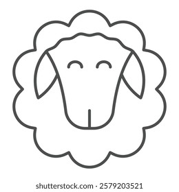 Sheep face thin line icon, wild life concept. Vector graphics. Animal head with wool sign on white background, outline style icon for mobile or web design