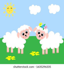 sheep family illustration vector nursery