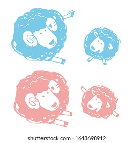 Sheep family. Vector illustration on white background.