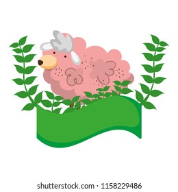 sheep farm animal with branches plant