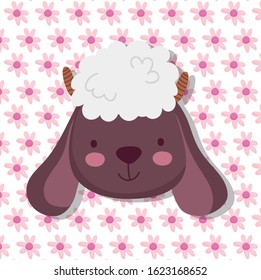 sheep farm animal cartoon flowers background vector illustration