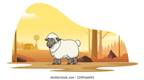 sheep in the farm with cartoon style