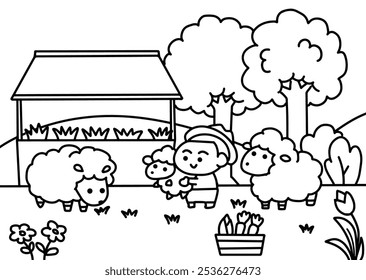 Sheep farm doodle coloring pages style