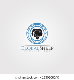 Sheep farm icon template, creative vector logo design, global sheep, animal husbandry, illustration element