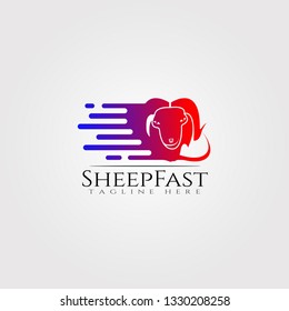 Sheep farm icon template, creative vector logo design, speed, animal husbandry, illustration element