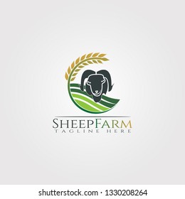 Sheep farm icon template, creative vector logo design, animal husbandry, illustration element