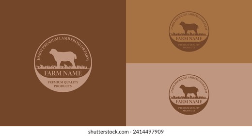 The sheep farm logo in circle stamp ornament applied to the sheep farming business is presented with multiple background colors. The logo is also suitable for Farm animal logo inspiration logo design