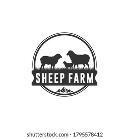 Sheep Farm Logo With Grass And White Background