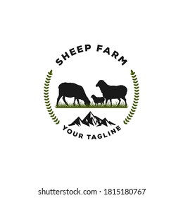 Sheep Farm Logo With Grass And White Background