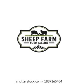 sheep farm logo with grass and white background