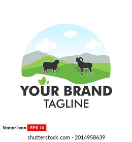 Sheep farm logo. Vector illustration of premium logo with isolated background. 