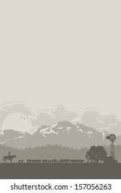 Sheep farm scenery, vector