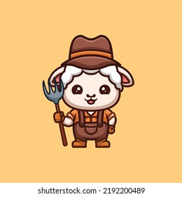 Sheep Farmer Cute Creative Kawaii Cartoon Mascot Logo