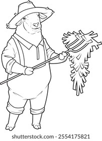 Sheep Farmer Straw Animal Vector Graphic Art Illustration