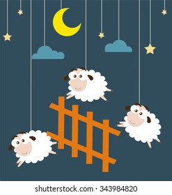 Sheep and Fence hanging on the ropes with night scene