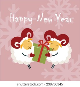 sheep fighting for a gift for the new year illustration