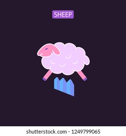 Sheep flat icons logo vector illustration. Symbols of counting jumping sheep. Insomnia sleep problem. Design element for website brochure infographic