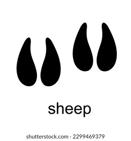 Sheep Footprint. Sheep track. Track of farm animals. Ungulate animal footprints. Mammal animal. Black Silhouette Design. Vector illustration isolated on white background