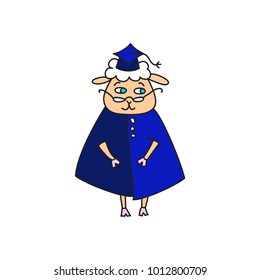 Sheep in the form of a student at the institute. Vector drawing. Illustration