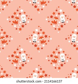 sheep and fox in square seamless pattern for print or fabric