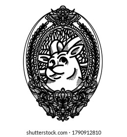 Schafrahmen Tätowierung Blumenblätterblätterblättern graviert Retro-Blumenmuster dekorative Gestaltung Tätowierung schwarz-weißer filigraner kalligrafischer Vektorwirbel