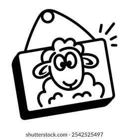 A sheep frame hanging on a wall, doodle style icon 

